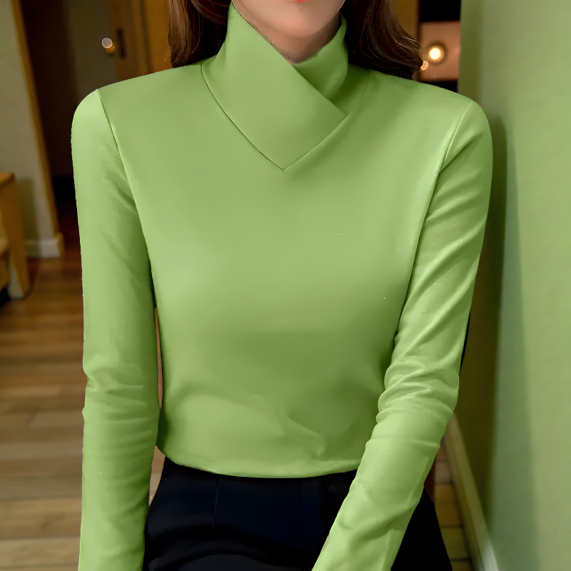 Women's High Collar Top – Minimalist Fitted Long Sleeve Top