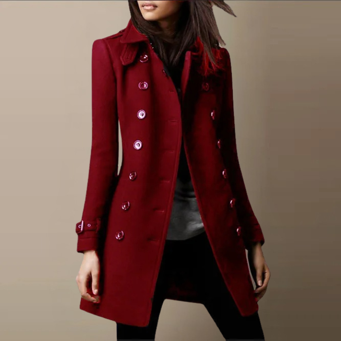 Women's Tailored Mid-Length Coat – Double-Breasted Button Overcoat