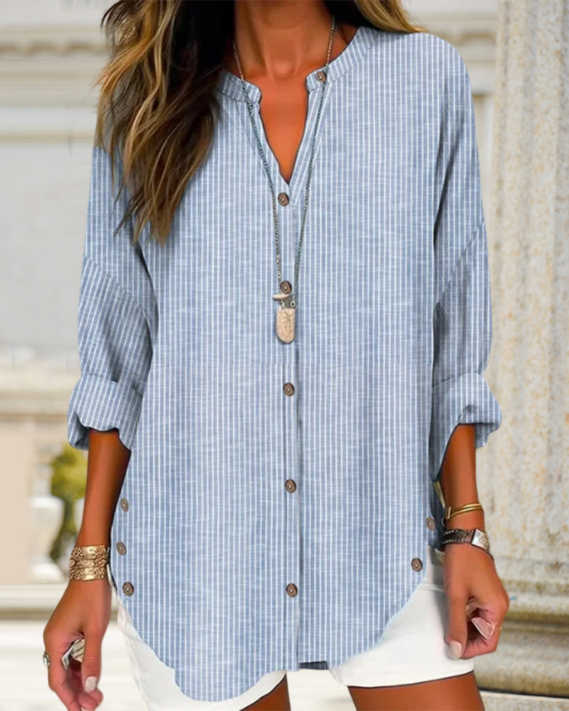 Women's Striped Button Front Blouse – Relaxed Casual Shirt Blouse