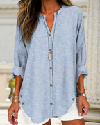 Women's Striped Button Front Blouse – Relaxed Casual Shirt Blouse