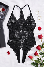 Women's Sheer Lace Bodysuit – Floral Fitted Lingerie Bodysuit
