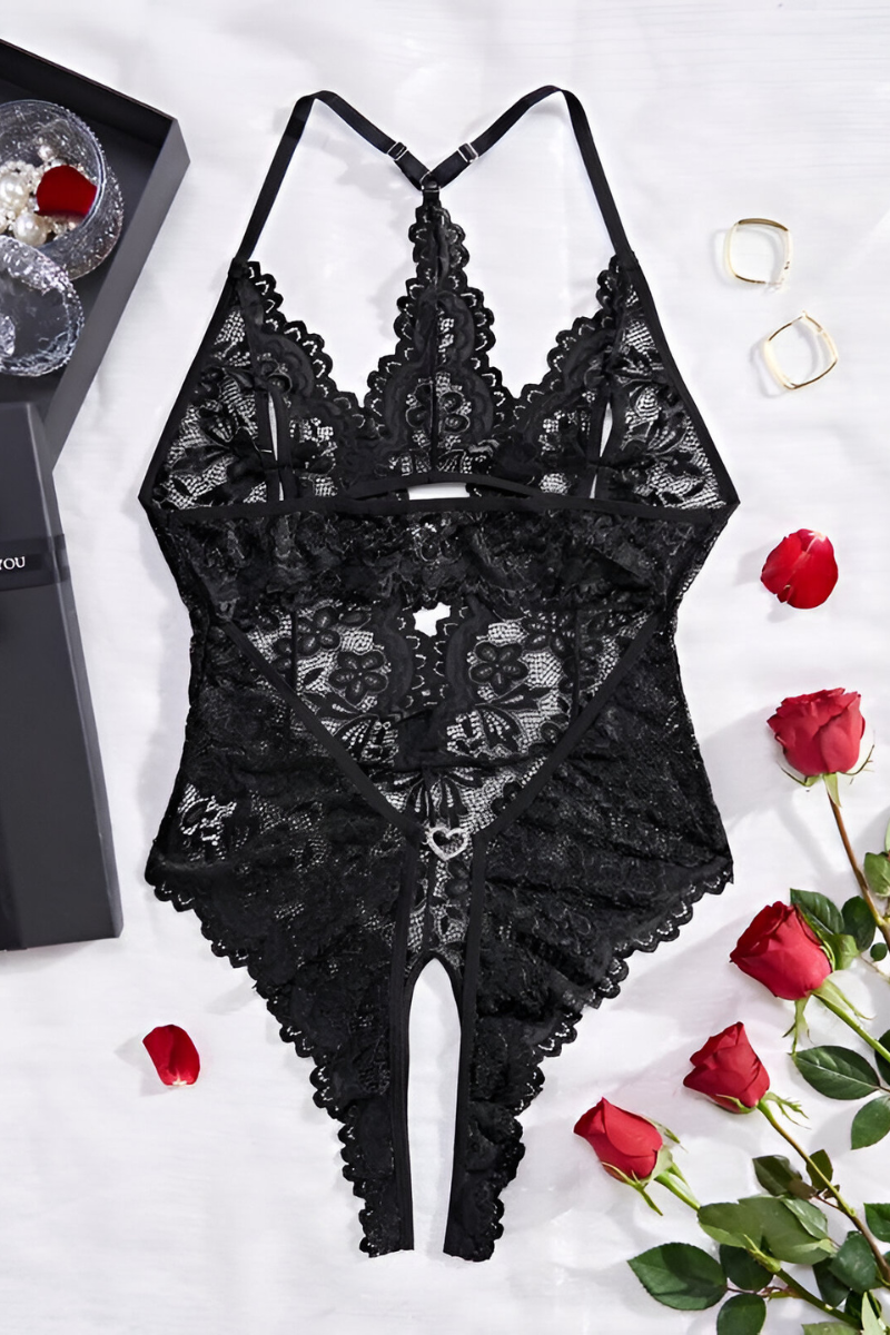 Women's Sheer Lace Bodysuit – Floral Fitted Lingerie Bodysuit