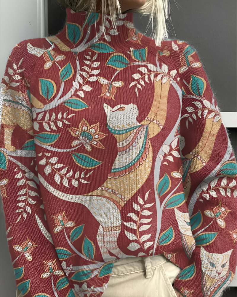 Women's Patterned Crew Neck Sweater – Graphic Long Sleeve Knit Pullover