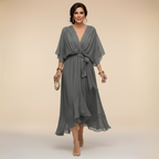 Women's V-Neck Long Sleeve Dress – Flowy Formal Occasion Dress