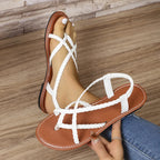 Women's Flat Sandals with Braided Straps and Cutout Design