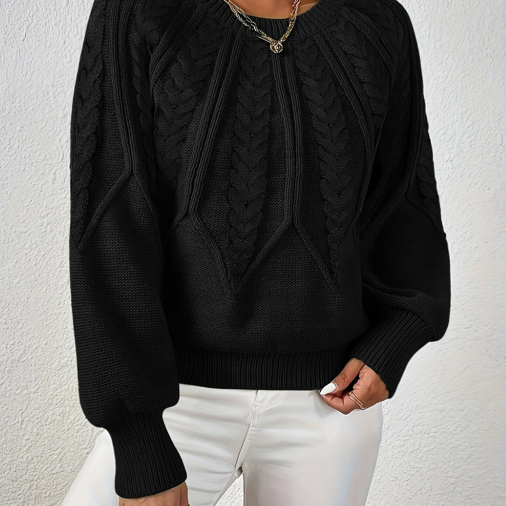 Women's Lantern Sleeve Sweater – Cable Knit Winter Sweater