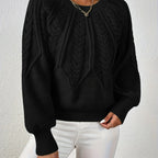 Women's Lantern Sleeve Sweater – Cable Knit Winter Sweater