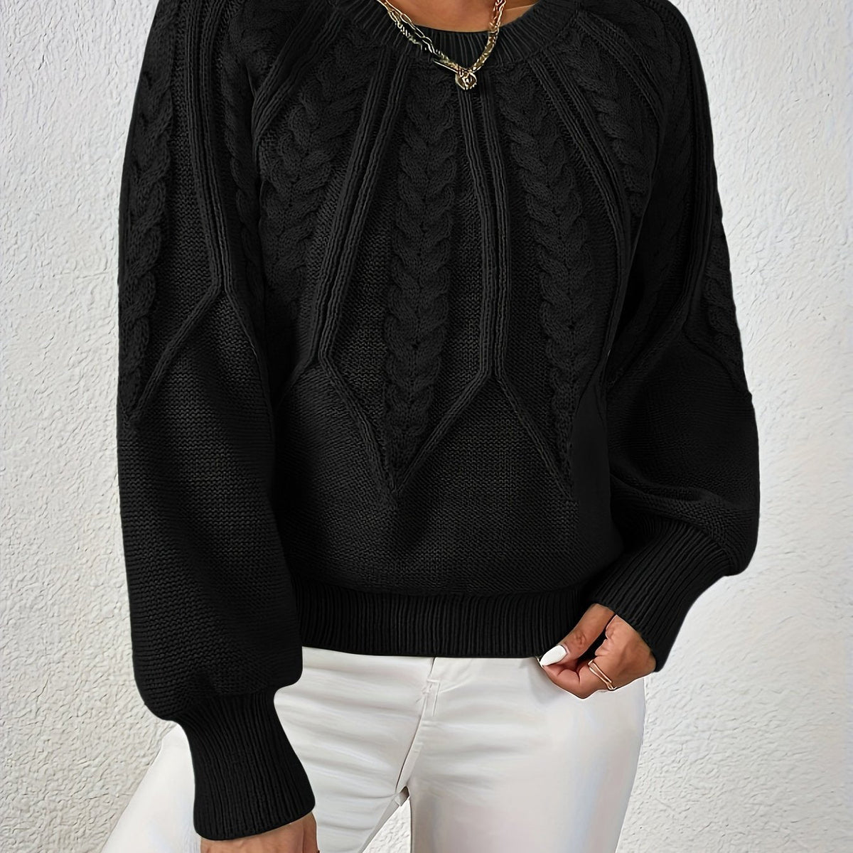 Women's Lantern Sleeve Sweater – Cable Knit Winter Sweater