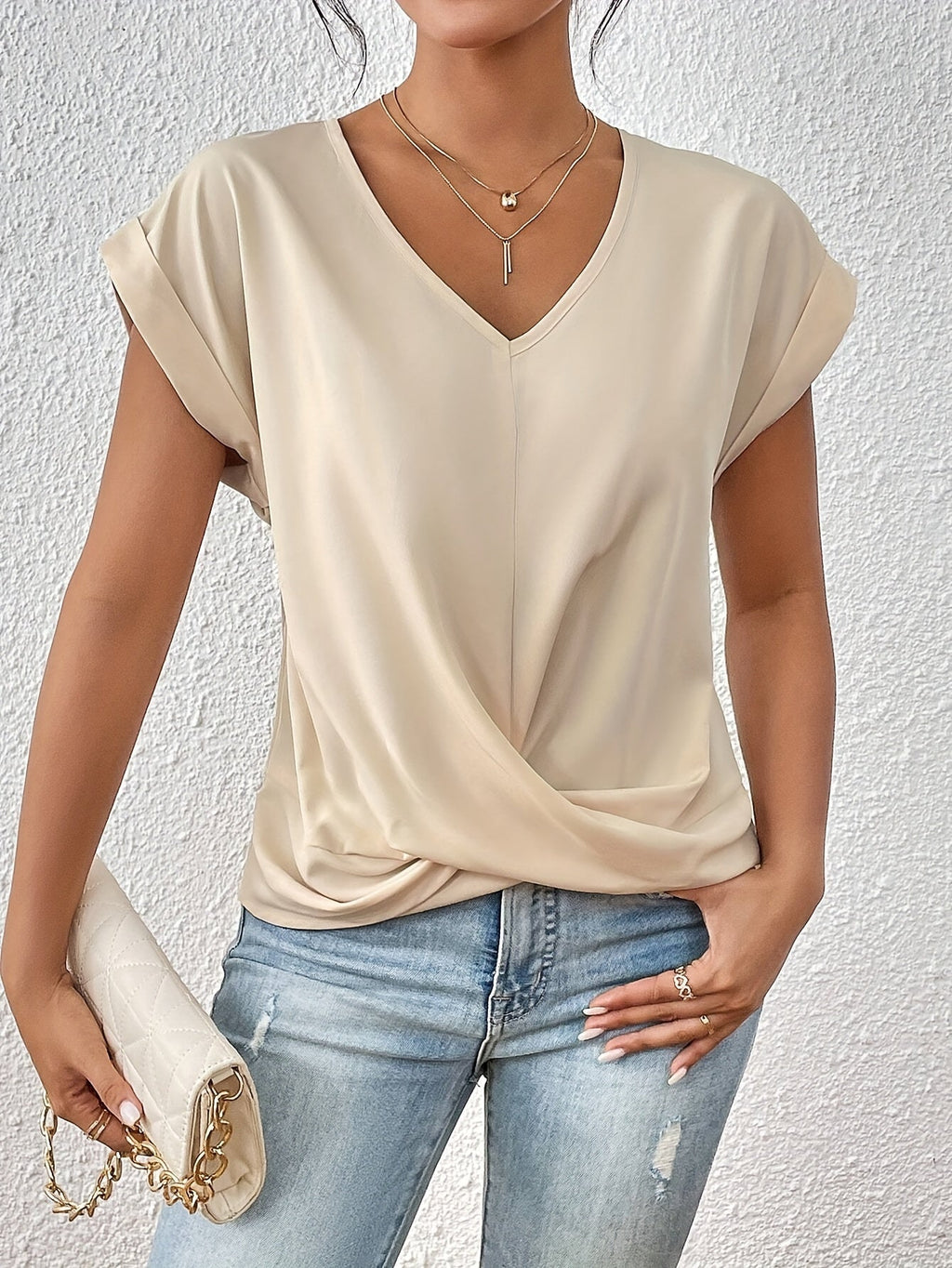 Women's V-Neck Knot Top – Draped Casual Top