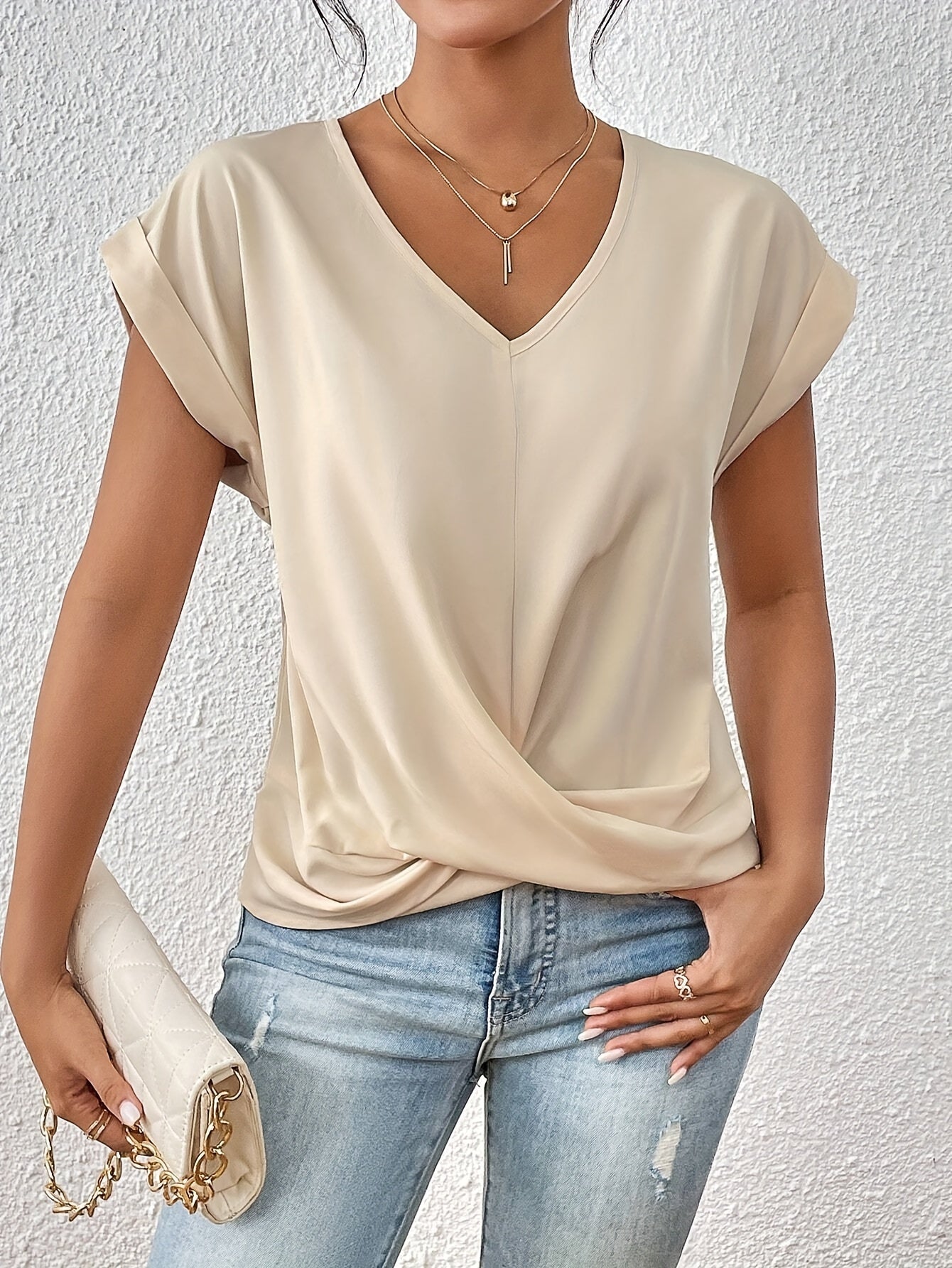 Women's V-Neck Knot Top – Draped Casual Top