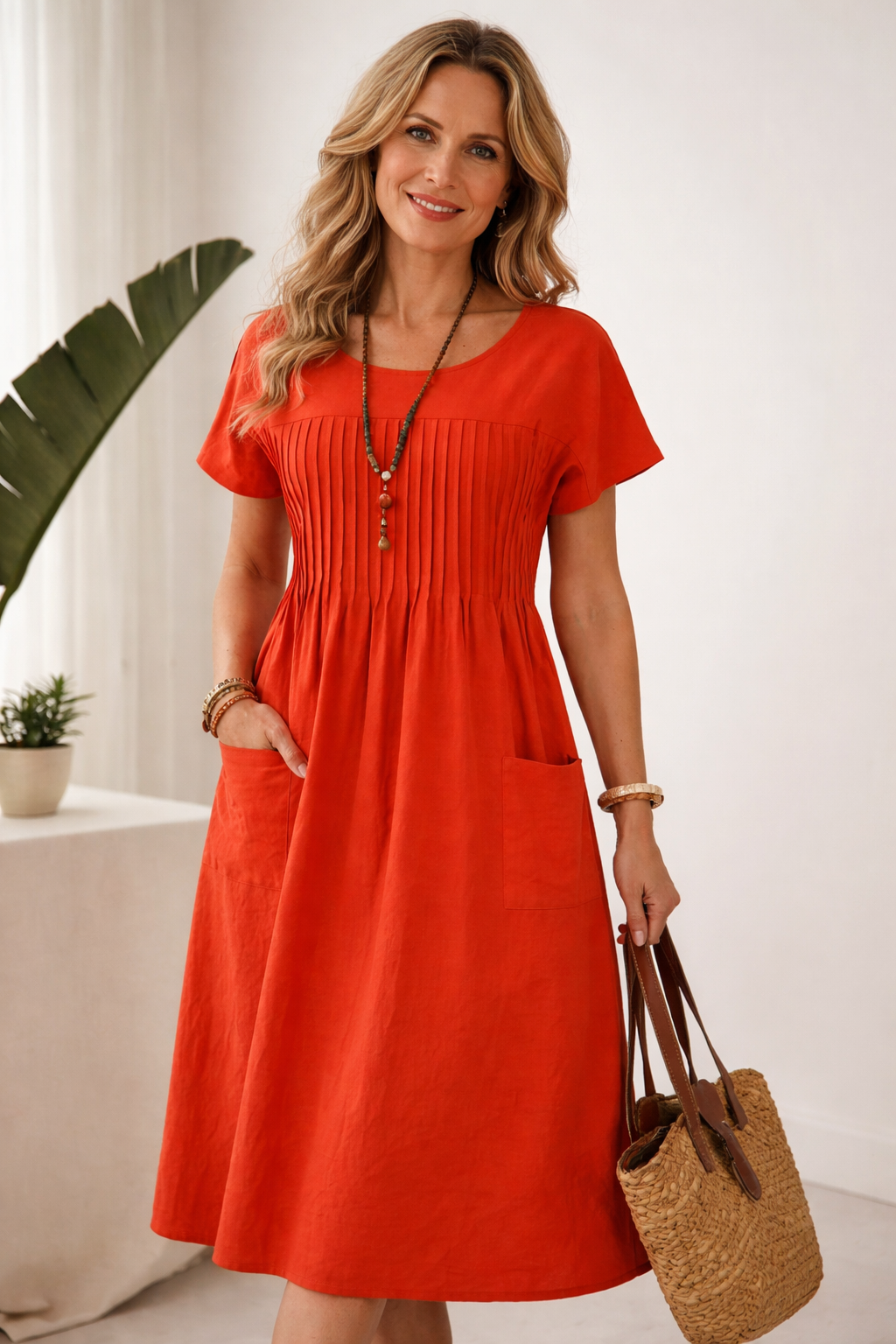 Women's Casual Midi Dress – Pocket Summer Dress