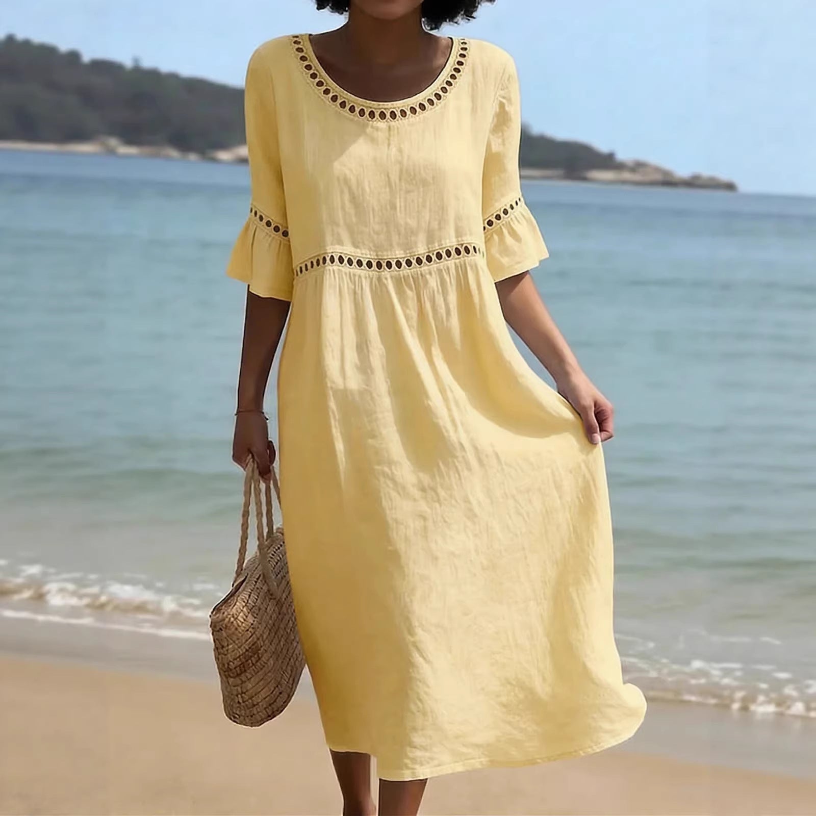 Women's Figure-Flattering Midi Dress – Flowy Day-to-Evening Occasion Dress