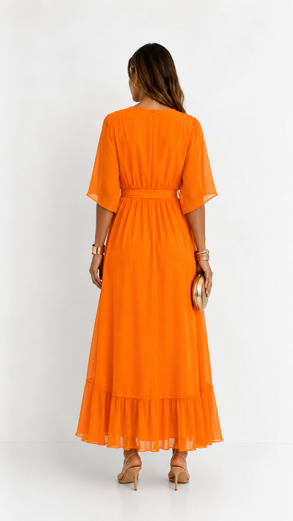 Women's V-Neck Wrap Dress – Tie Waist Flowy Occasion Dress