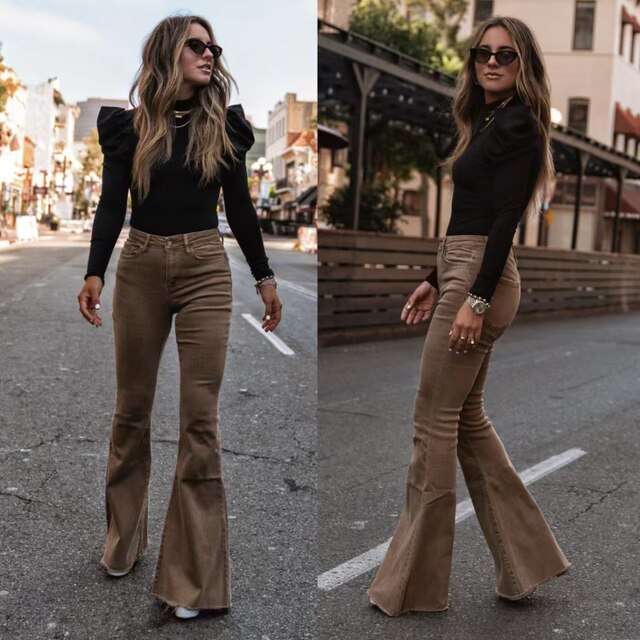 Women's High Waist Flared Pants – Long Leg Retro Style Trousers
