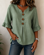 Women's Ruffle Front Blouse – Button Detail Flowy Long Sleeve Blouse