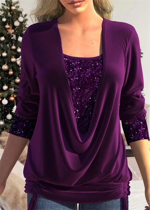 Women's Sequin Statement Blouse – Sparkle Overlay Evening Top