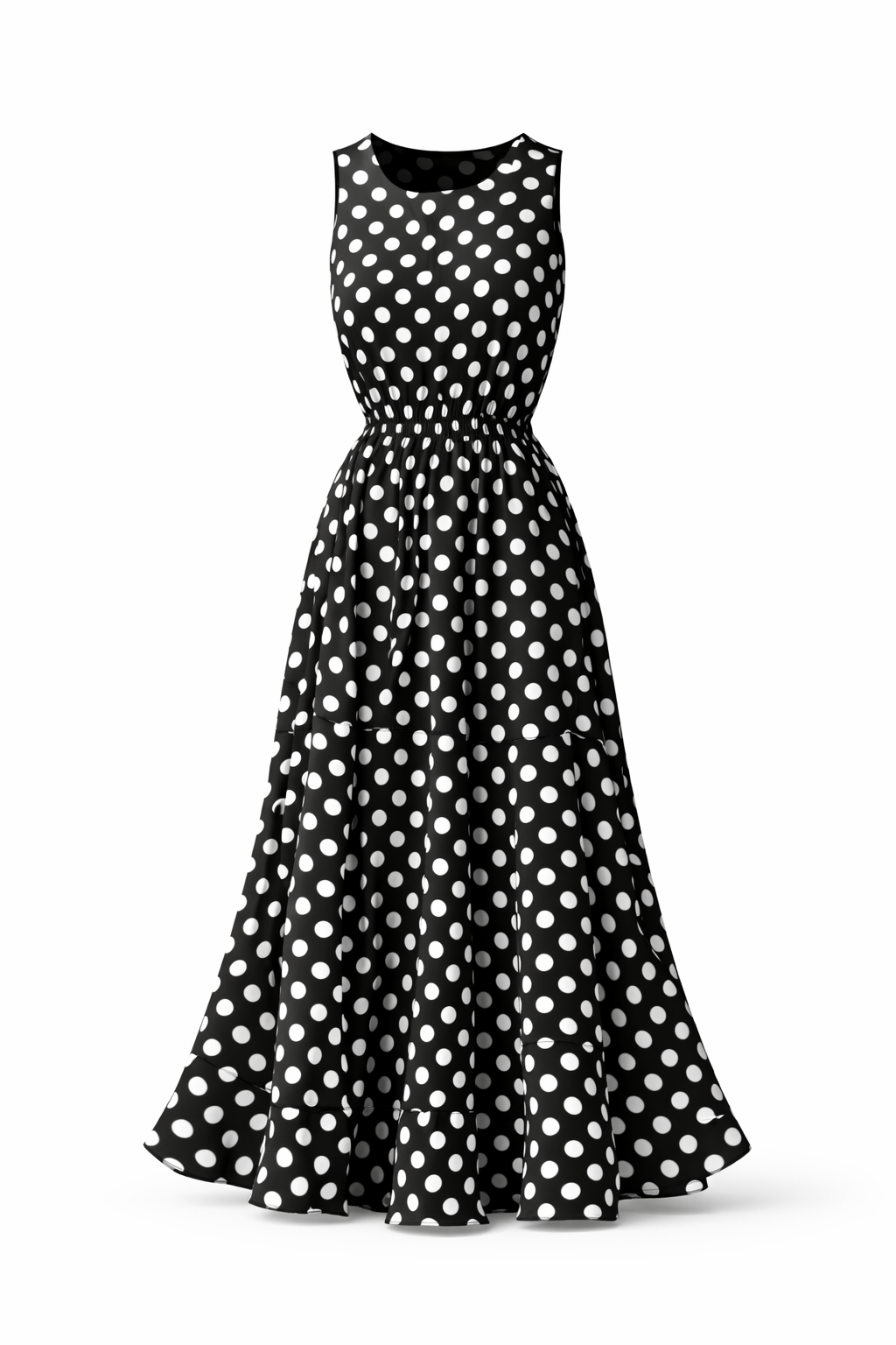 Women's Polka Dot Midi Dress – Sleeveless Summer Dress