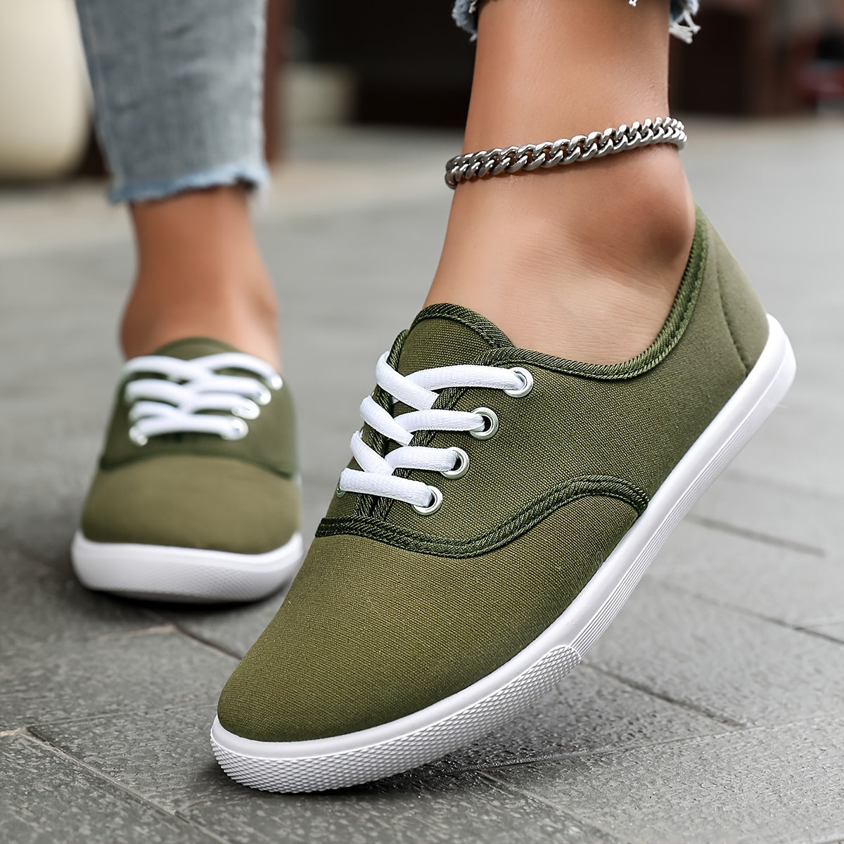 Women's Canvas Sneakers with Lace-Up Closure and Cushioned Sole