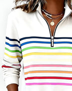 Women's Striped Quarter-Zip Sweater – High Neck Long Sleeve Pullover