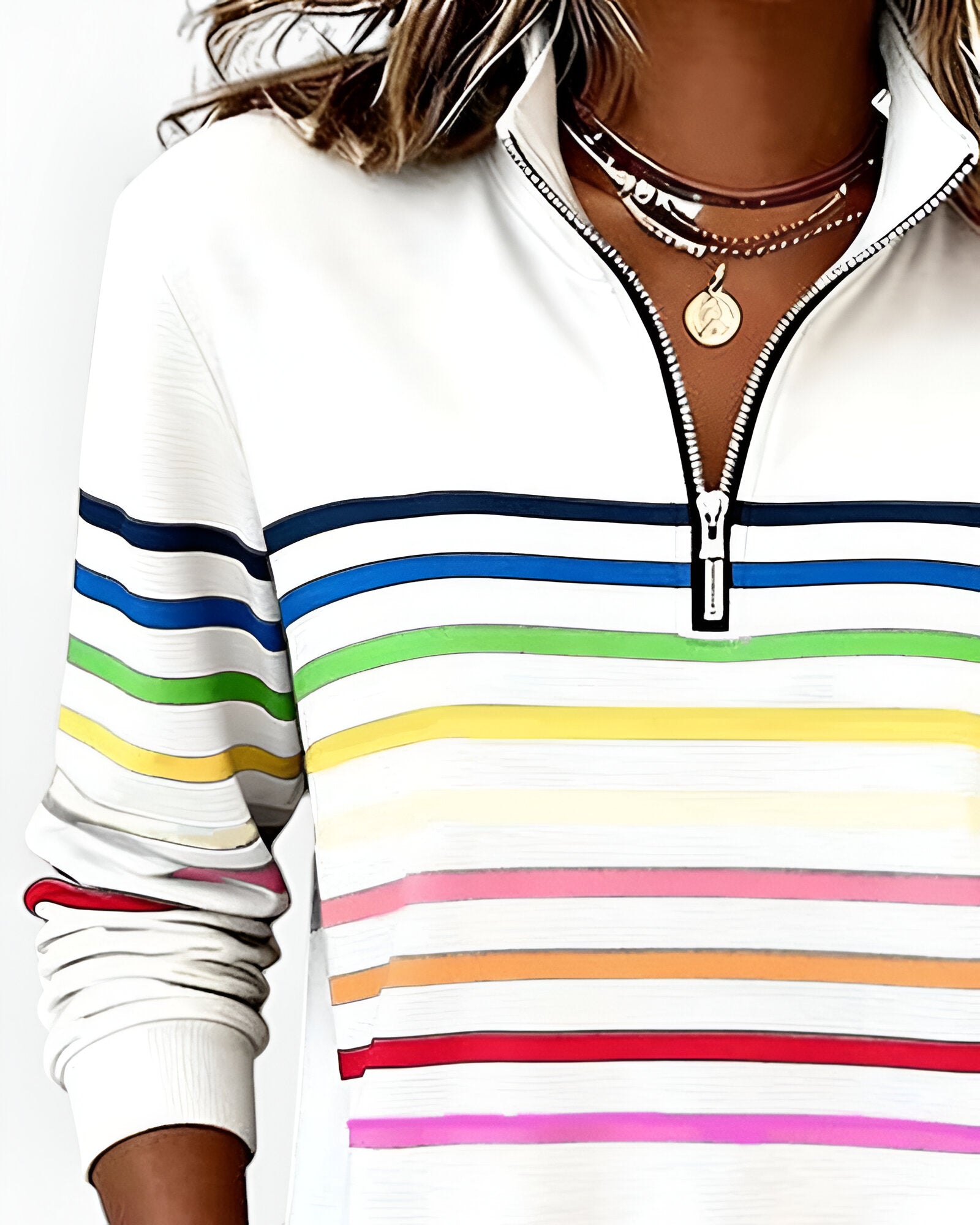 Women's Striped Quarter-Zip Sweater – High Neck Long Sleeve Pullover