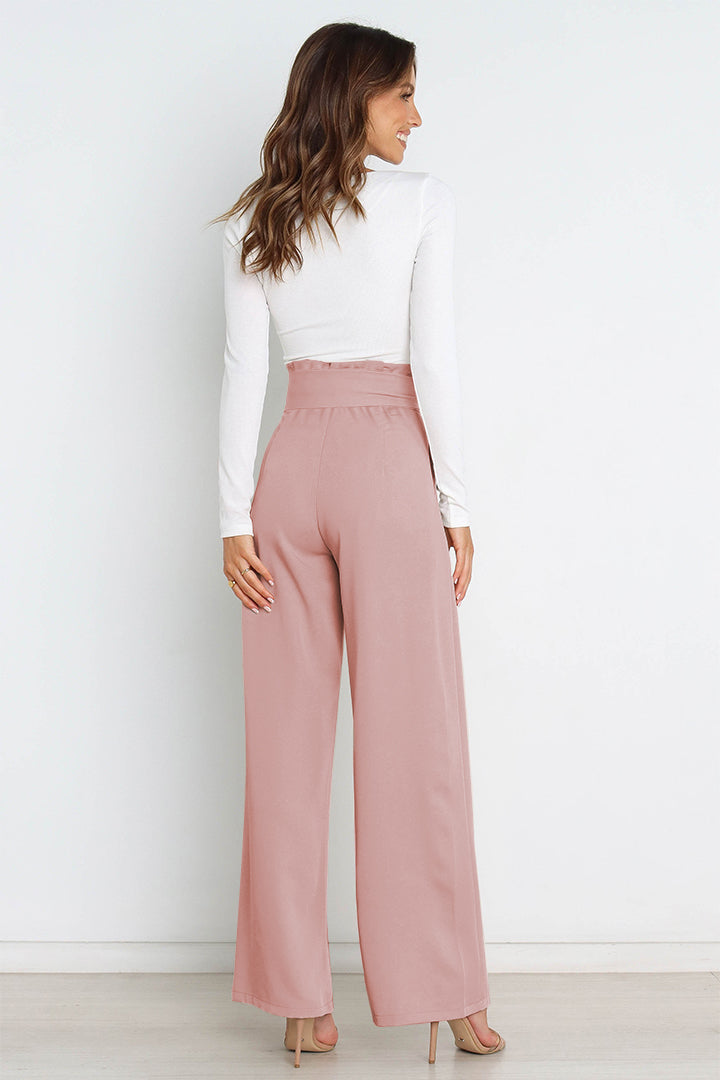 Women's High Waist Paperbag Pants – Bow Waist Wide Leg Trousers