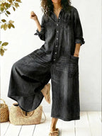 Women's Denim Jumpsuit – Wide Leg Casual Jumpsuit – Taylor