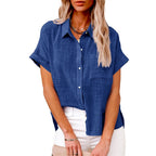 Women's Short Sleeve Summer Blouse – Relaxed Button Front Blouse