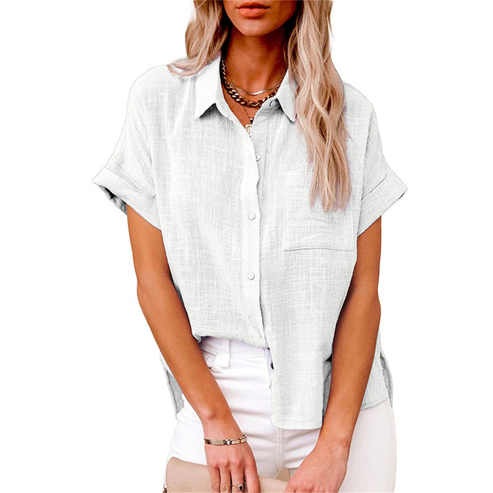 Women's Short Sleeve Summer Blouse – Relaxed Button Front Blouse