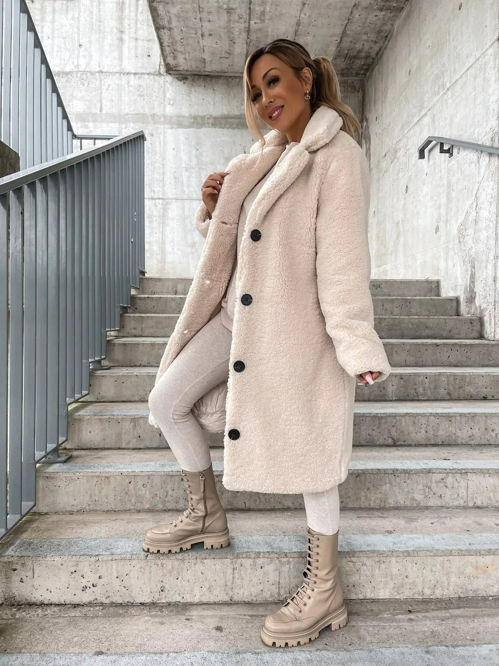 Women's Textured Longline Coat – Button Front Relaxed Trench Coat