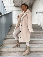 Women's Textured Longline Coat – Button Front Relaxed Trench Coat