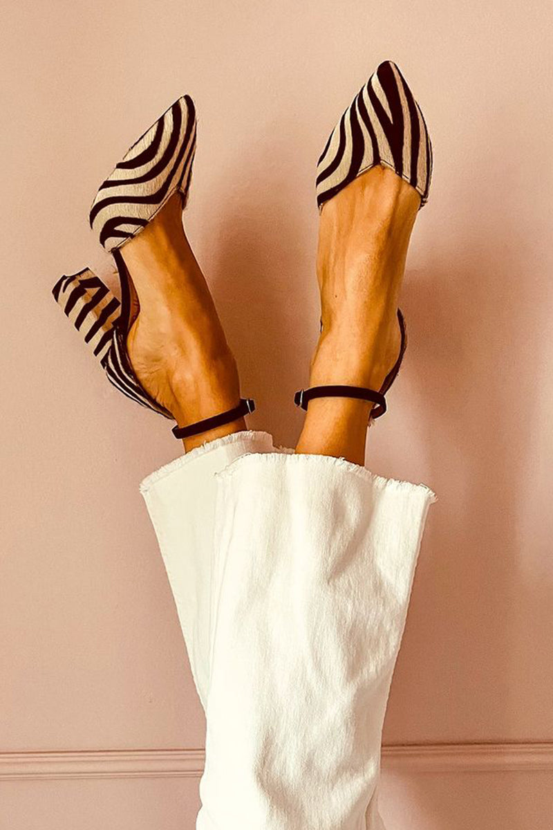 Women’s Animal Print Sandals – Strap Heel Statement Sandals – Zebrina