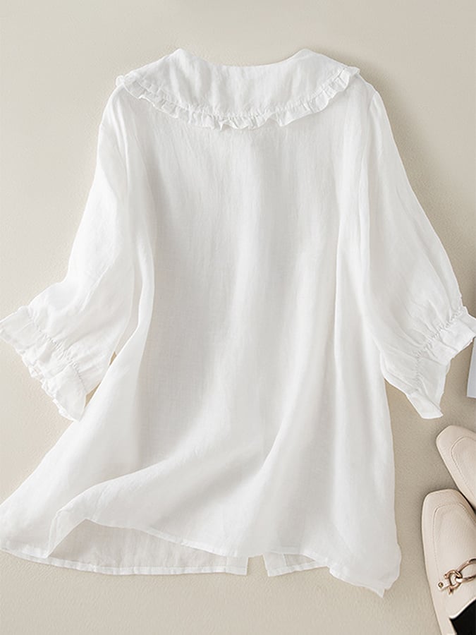 Women's Peter Pan Collar Blouse – Ruffle Detail Blouse