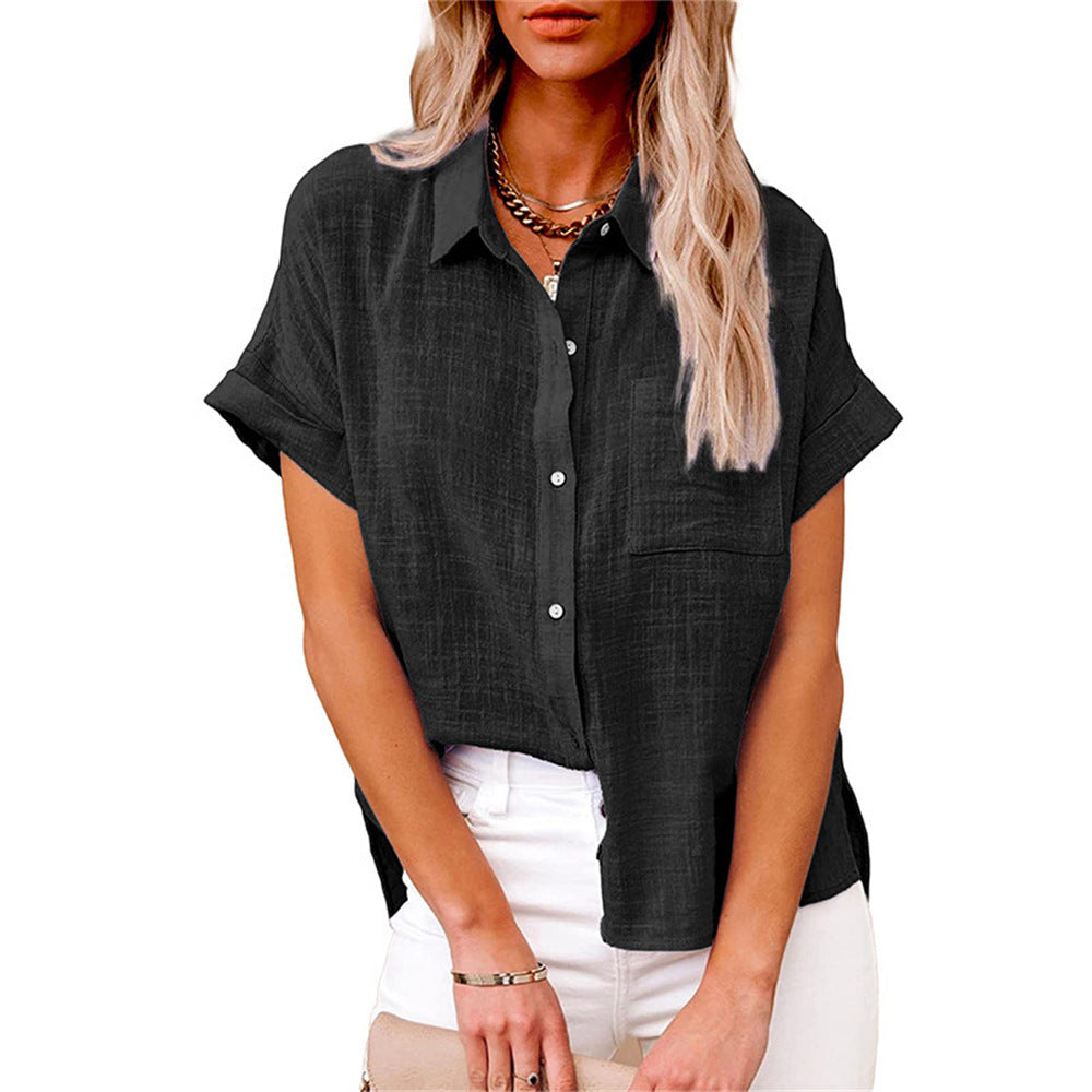 Women's Short Sleeve Summer Blouse – Relaxed Button Front Blouse