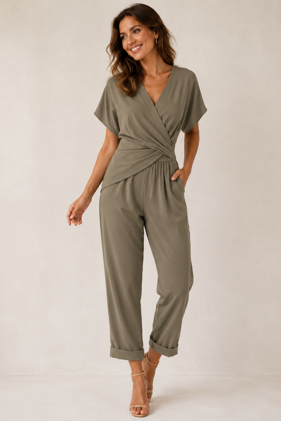 Women's Wrap Wide Leg Jumpsuit – V-Neck Jumpsuit