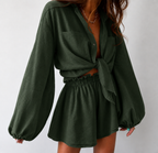 Women's Collared Wrap Mini Dress – Long Sleeve Shirt Style Dress