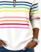 Women's Striped Quarter-Zip Sweater – High Neck Long Sleeve Pullover