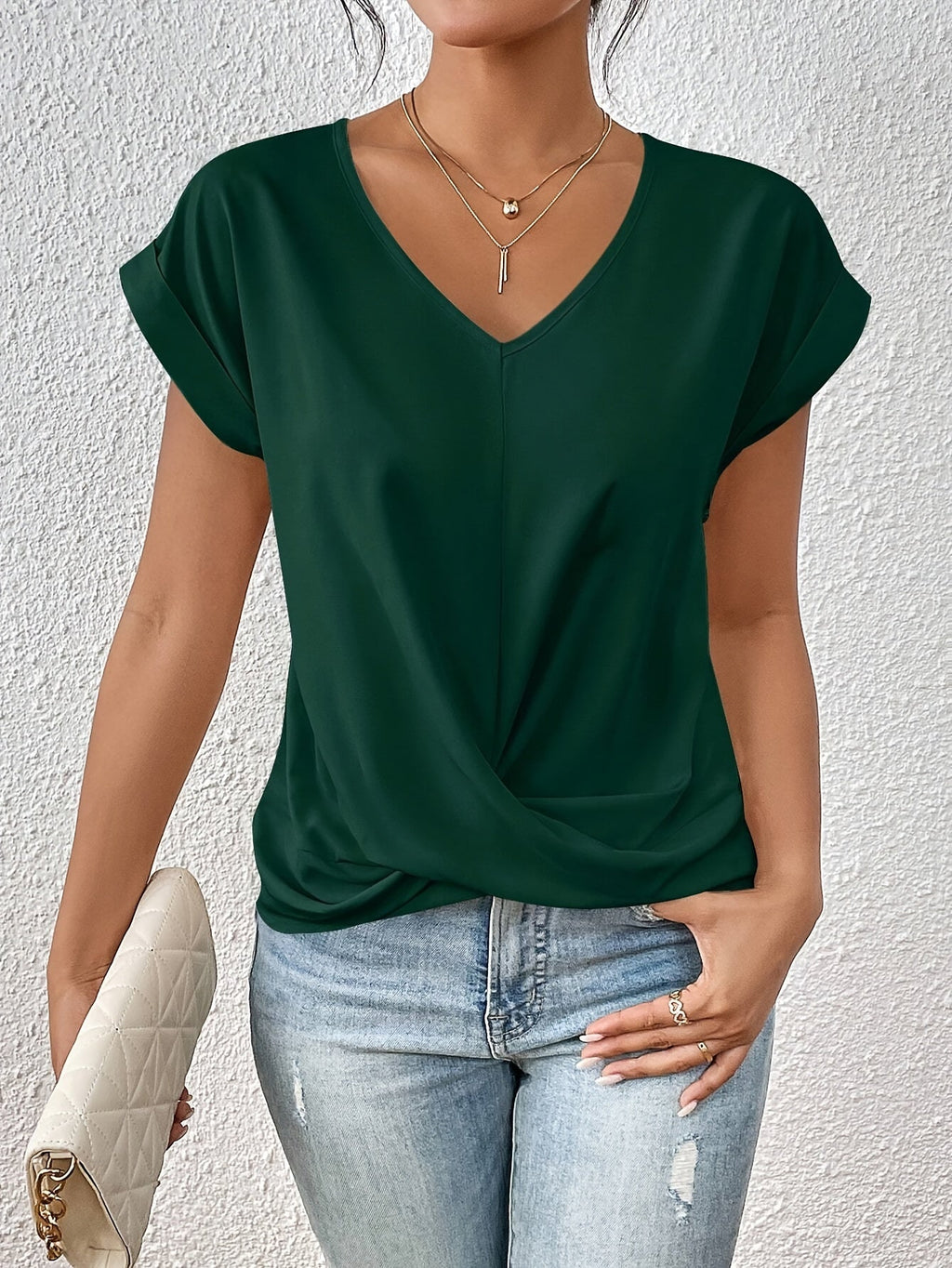 Women's V-Neck Knot Top – Draped Casual Top