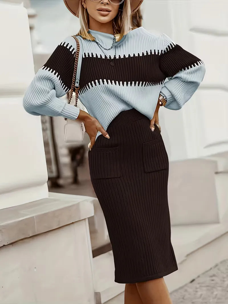 Women's Ribbed Sweater Set – Matching Knit Skirt Set