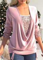 Women's Sequin Statement Blouse – Sparkle Overlay Evening Top