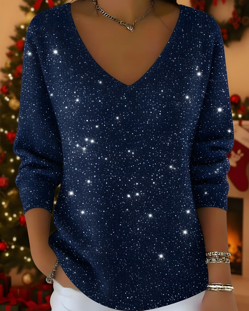 Women's Shimmer Knit Sweater – Glitter Ribbed Long Sleeve Pullover