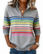 Women's Striped Quarter-Zip Sweater – High Neck Long Sleeve Pullover
