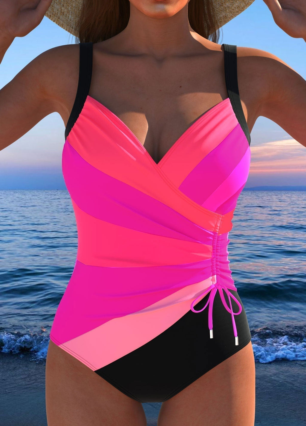 Women's Printed One-Piece Swimsuit – Tummy Control Swimwear – Violette