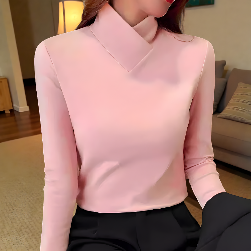 Women's High Collar Top – Minimalist Fitted Long Sleeve Top
