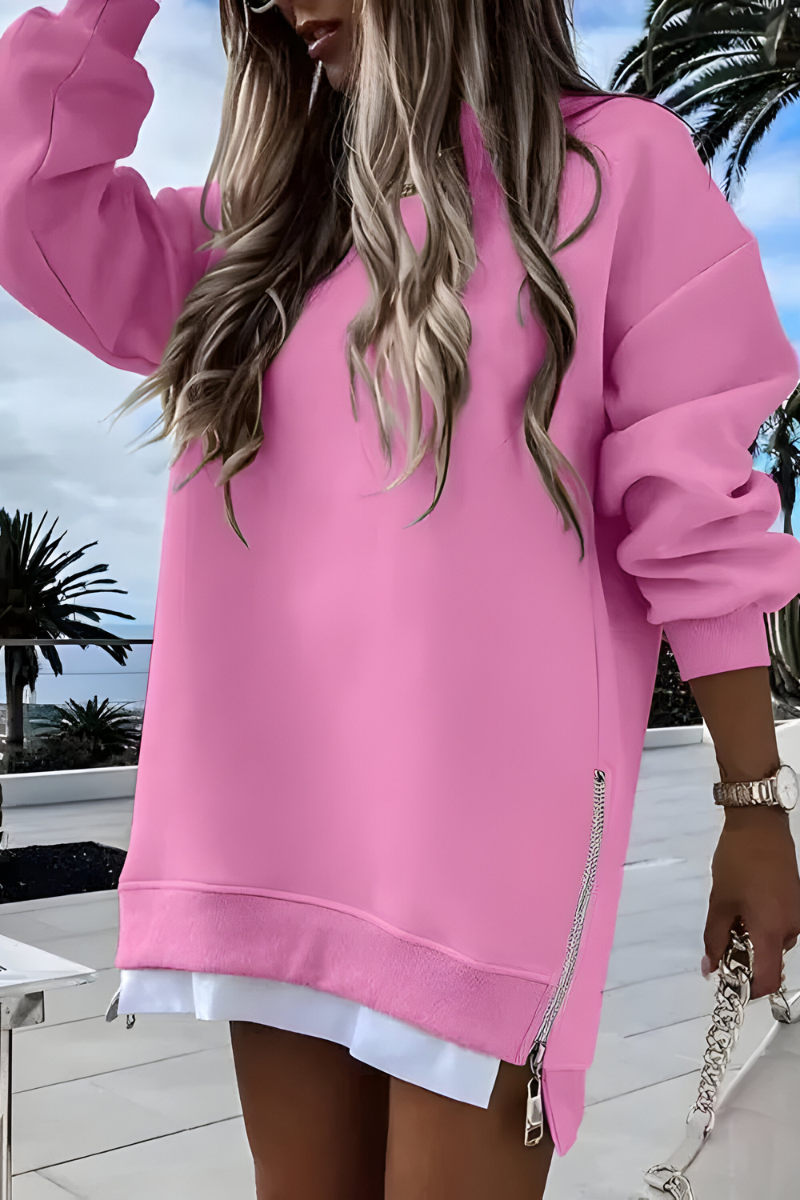Women's Side-Zip Oversized Sweater – Relaxed Long Sleeve Pullover