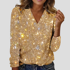 Women's Sparkle V-Neck Blouse – Sequin Long Sleeve Evening Blouse