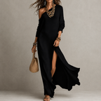 Women's One Shoulder Wedding Guest Dress – Flowy Side Slit Formal Dress