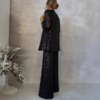 Women's Sequin Two-Piece Set – Fitted Top & High Waist Pants Set