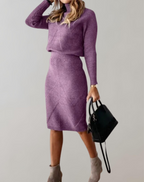 Women's Fitted Turtleneck Skirt Set – Long Sleeve Two-Piece Matching Set