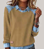 Women's Contrast Panel Sweater – Two-Tone Relaxed Knit Pullover