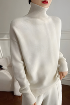Women's High Neck Roll Sweater – Long Sleeve Relaxed Knit Pullover